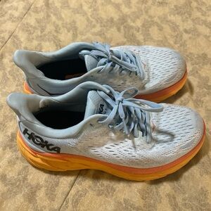Hoka Athletic Shoes in Sky Blue and Fiery Orange